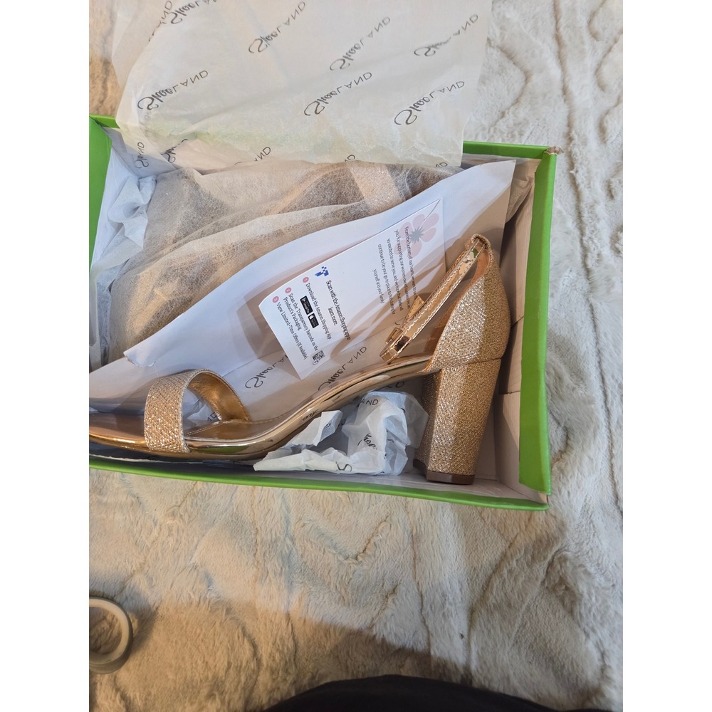 Shoe Land Madeline Rose Gold Glitter Block Heel Ankle Strap Sandals Size 10 - Picture 8 of 12